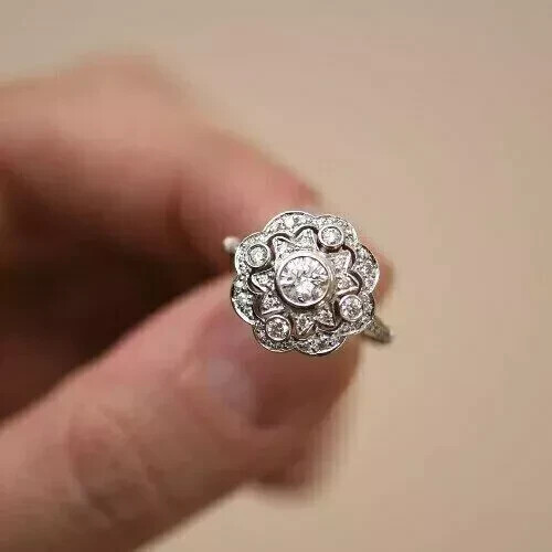 2 Ct Round Cut Lab Created Diamond Halo Wedding Ring 14k White Gold Plated
