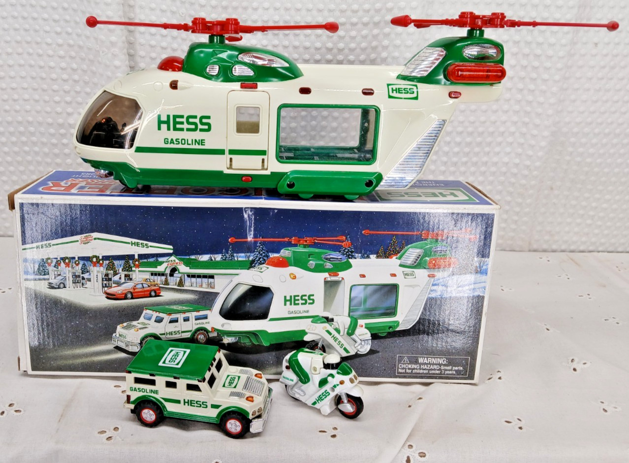 VINTAGE 2001 HESS GASOLINE HELICOPTER MOTORCYCLE CRUISER NEW WORKING 