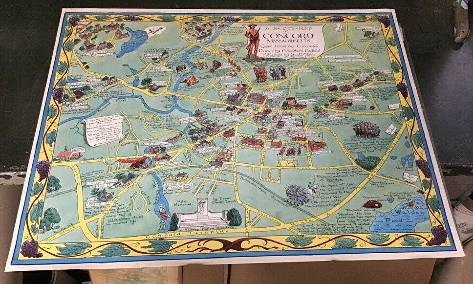 Original circa 1950\'s or 60\'s unused Scott Map of Concord Massachusetts - WOW