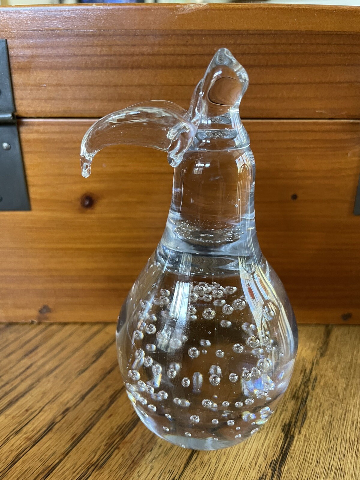 Unsigned  Handmade Vintage Clear Art Glass Controlled Bubbles Murano Style Pear