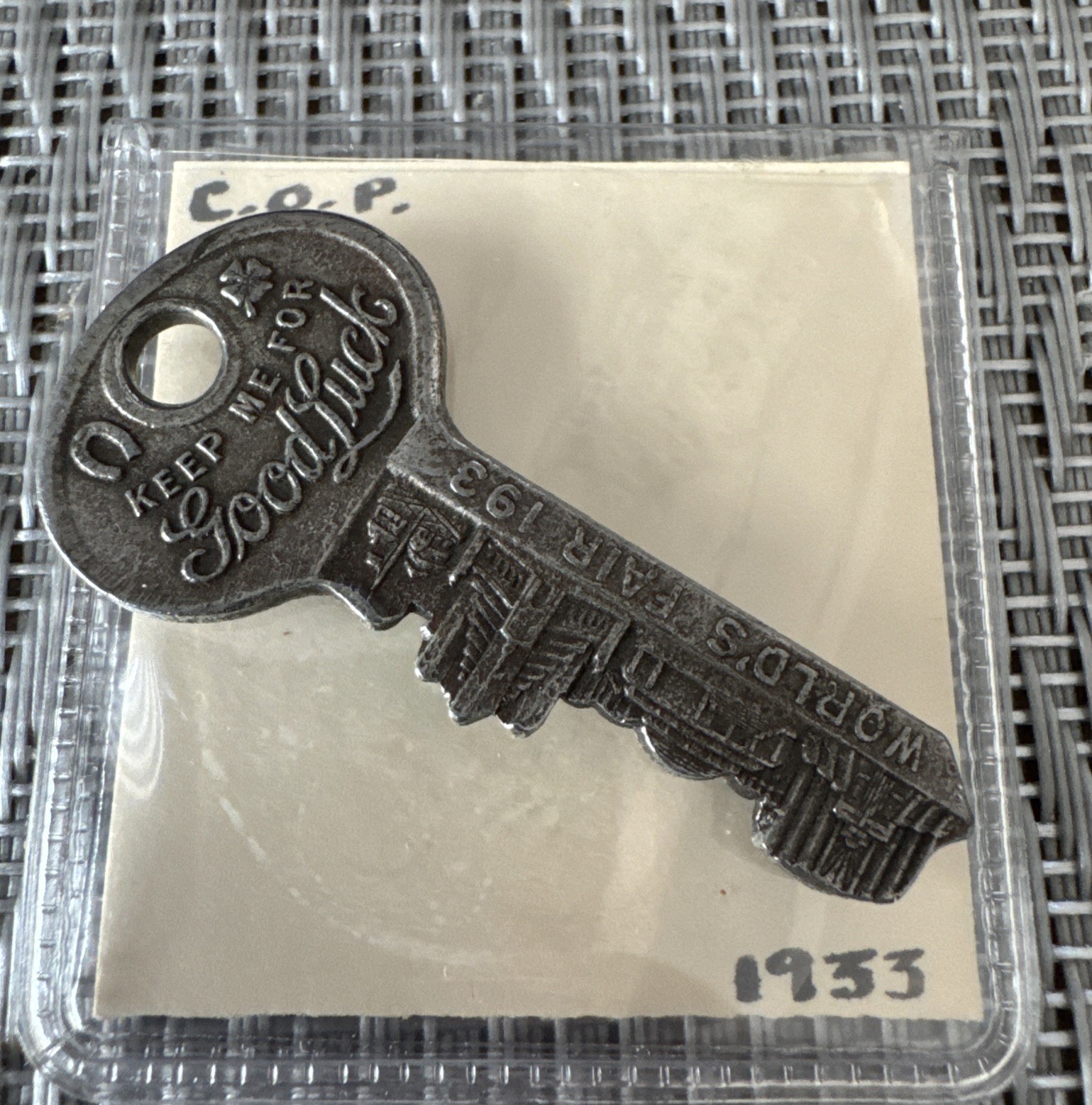 Vintage 1933 Chicago World's Fair Master Lock Souvenir Keep Me For Good Luck KEY