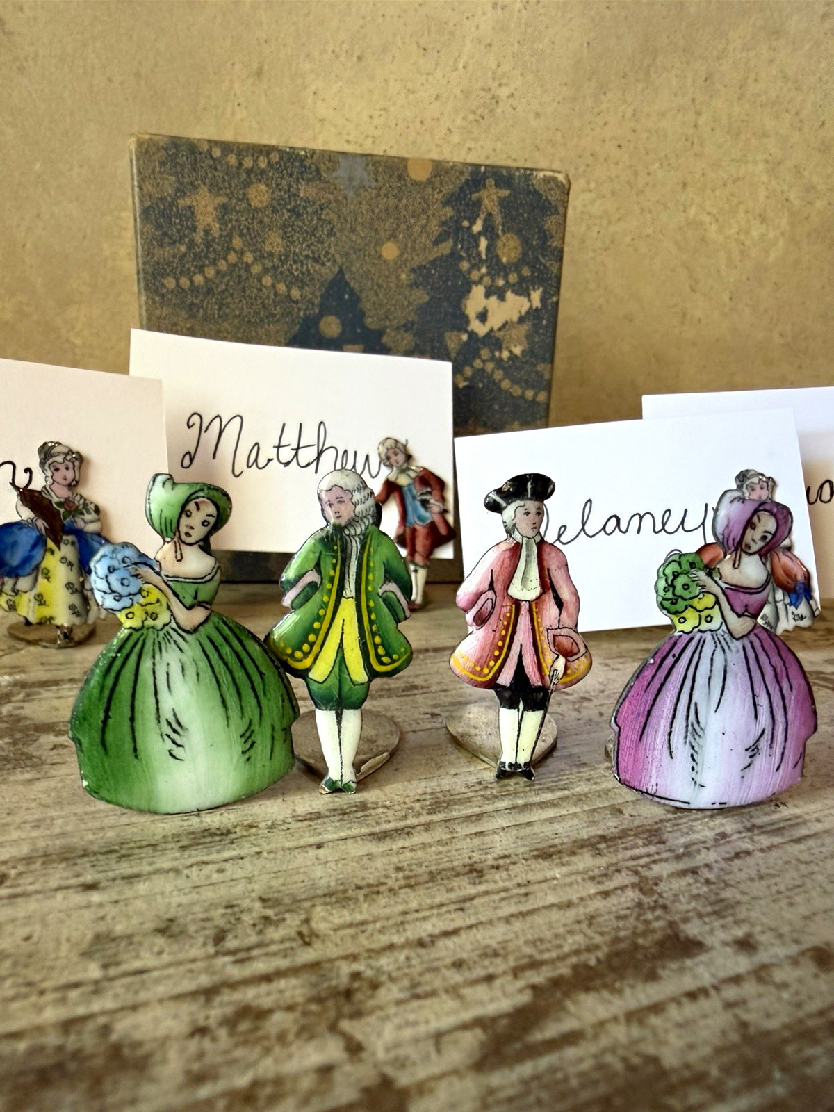 Antique Art Deco Enamel Place Card Holders Set/8 Czechoslovakia Tchecoslovaqu