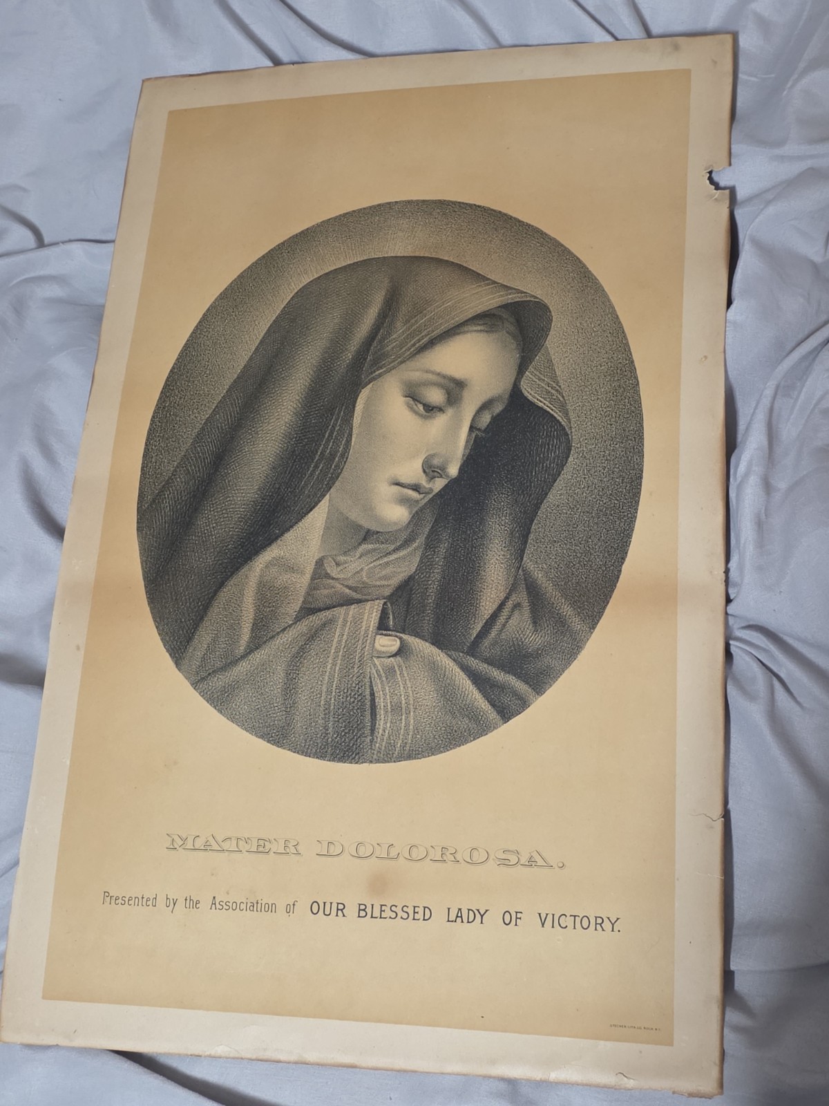 Antique Mater Dolorosa Catholic Lithograph Stecher Lith Co Rochester NY 20x12.5 Antique Mater Dolorosa Catholic Lithograph Stecher Lith Co Rochester NY 20x12.5
