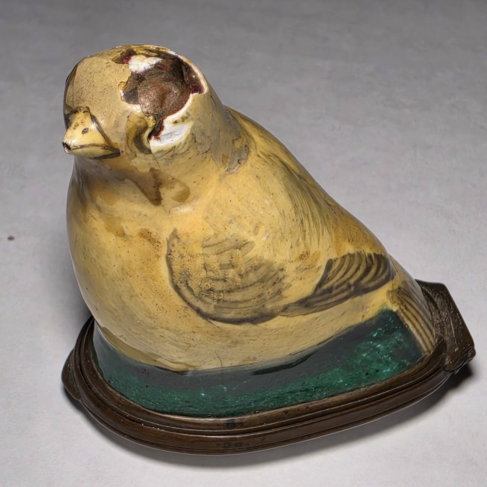 Antique 18thC Bilston Enamel Bird Box Hand Painted Floral Base Bonbonniere