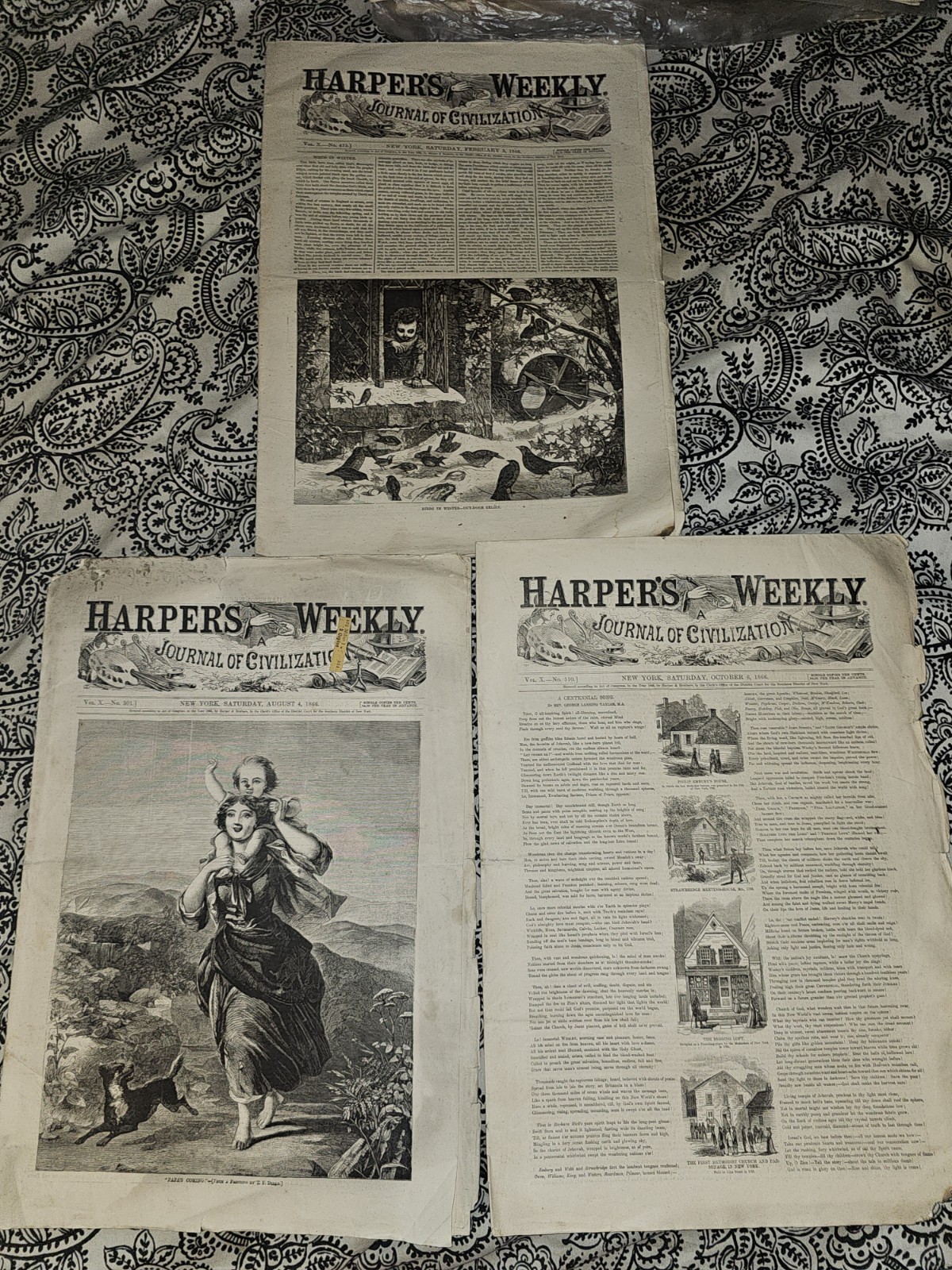 Lot 3 Vintage 1866 Harper's Weekly Newspapers Full Civil War Era Reconstruction Lot 3 Vintage 1866 Harper's Weekly Newspapers Full Civil War Era Reconstruction