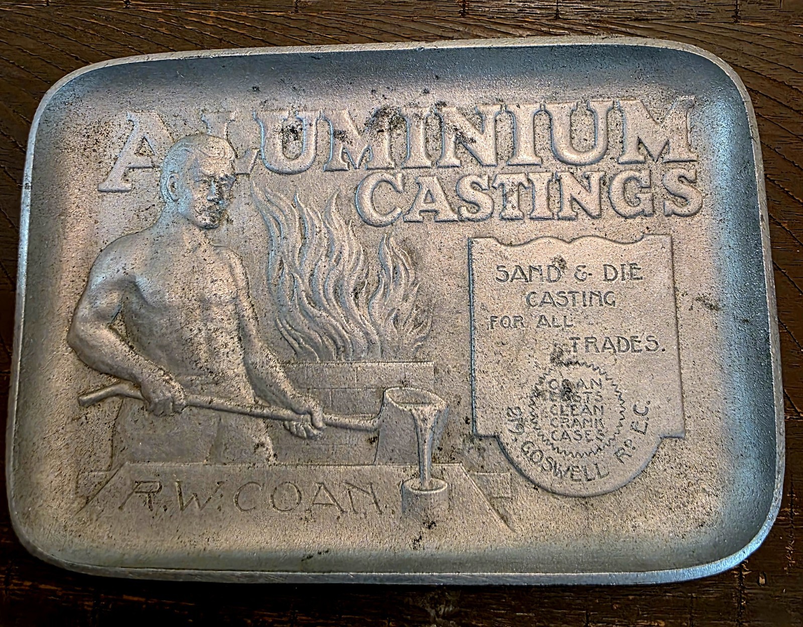 Antique R. W. Coan Aluminum Casting Advertising  Change Tray Trinket Dish 6\