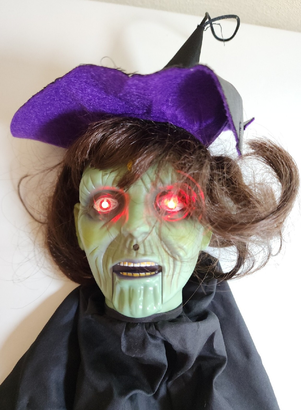 Vtg Gemmy Green Face Witch Hanging Halloween Prop Decoration Animated Sound