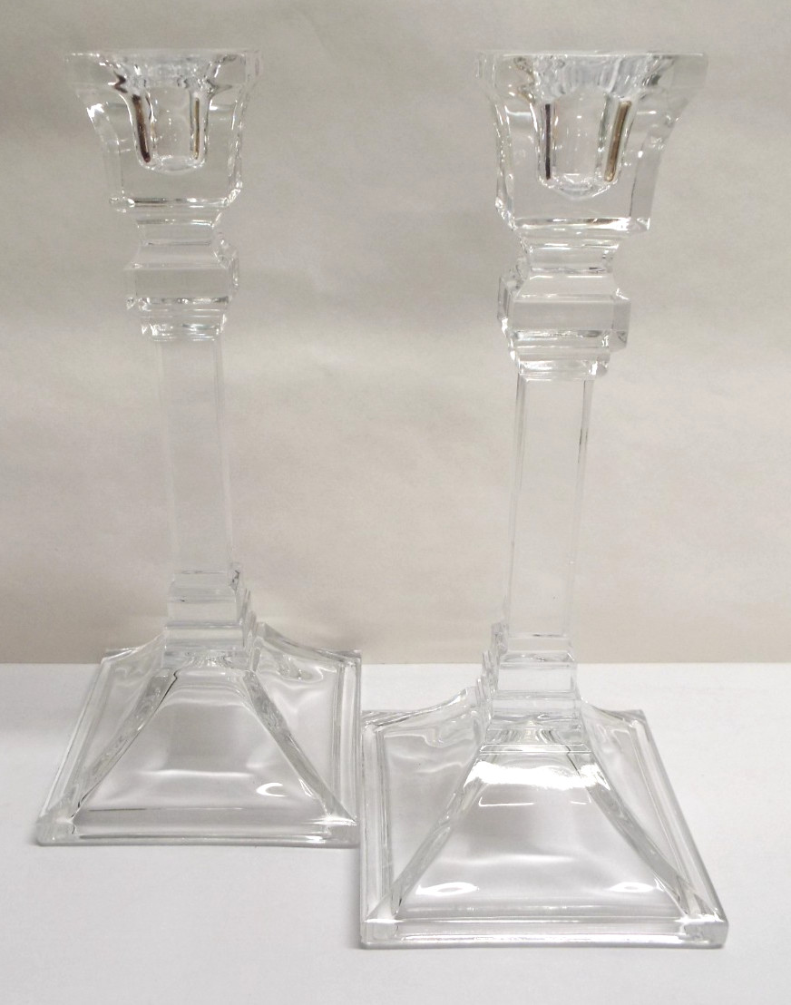 VINTAGE Crystal Clear Architectural Candlestick Holders - Unbranded, 8 VINTAGE Crystal Clear Architectural Candlestick Holders - Unbranded, 8