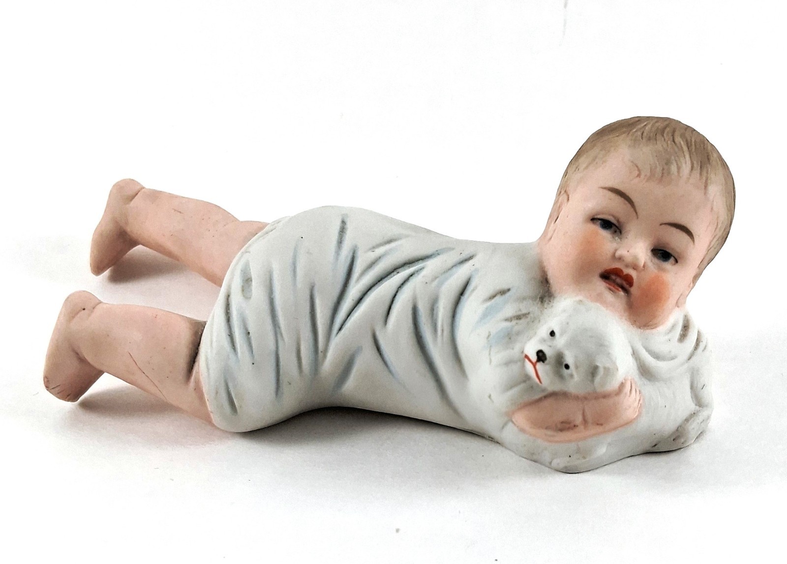 ANTIQUE German BISQUE PIANO BABY With Puppy Dog 5.25 ANTIQUE German BISQUE PIANO BABY With Puppy Dog 5.25