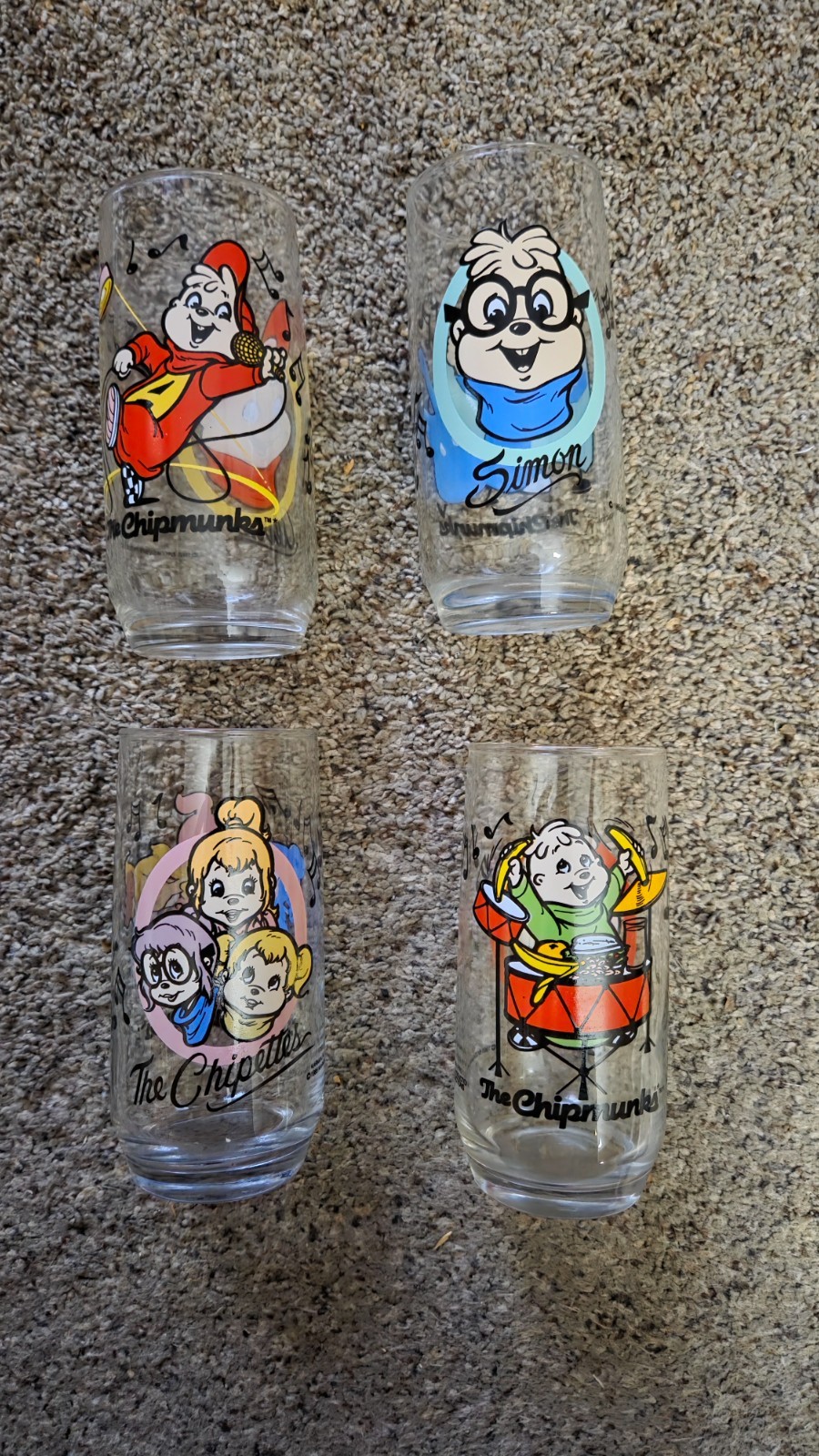Vintage 1985 Hardee's Alvin and The Chipmunks Drinking Glasses Complete Set of 4 Vintage 1985 Hardee's Alvin and The Chipmunks Drinking Glasses Complete Set of 4