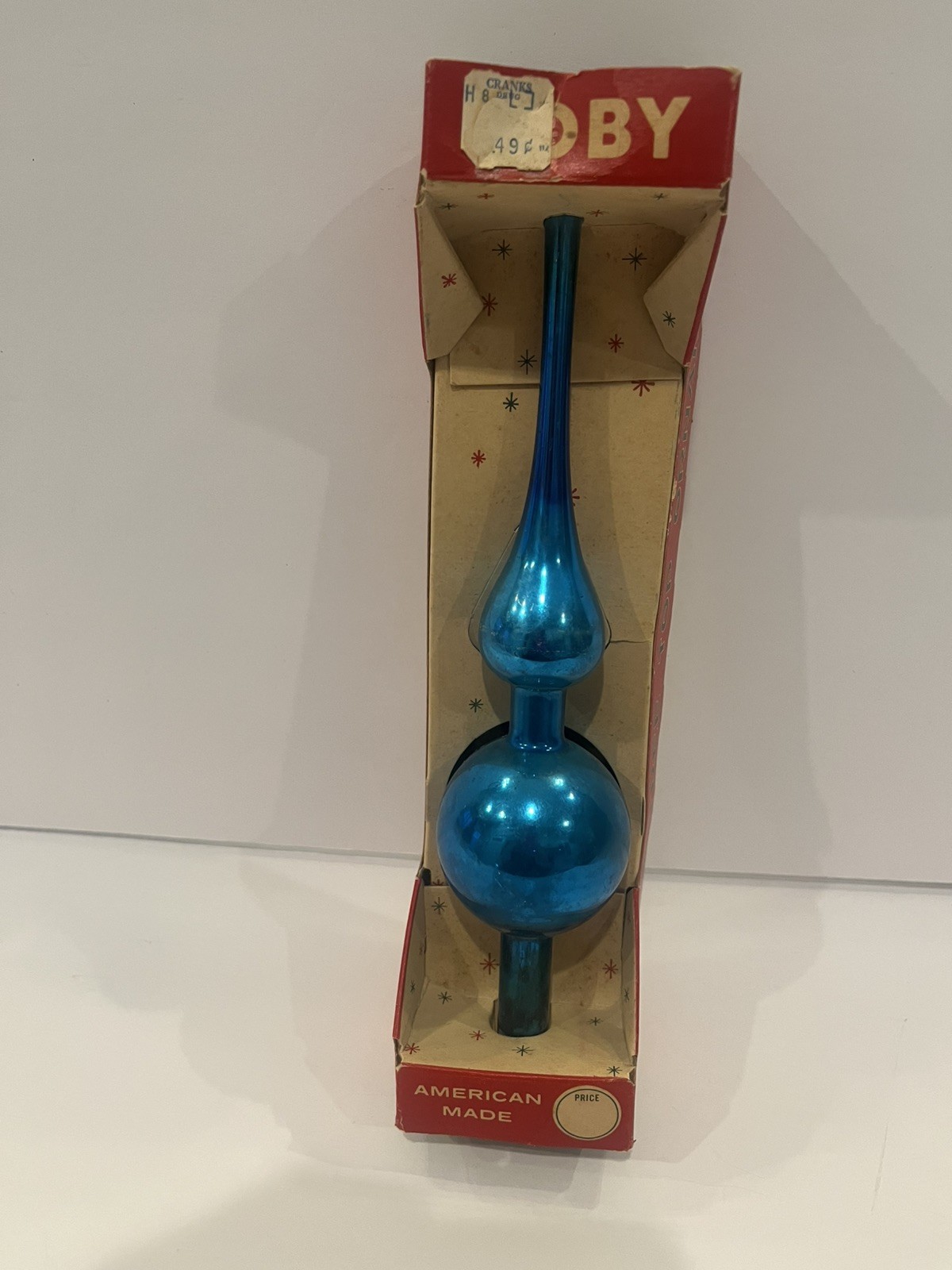 Vintage COBY Green Glass Christmas Ornament Finial Tree Topper in Original Box