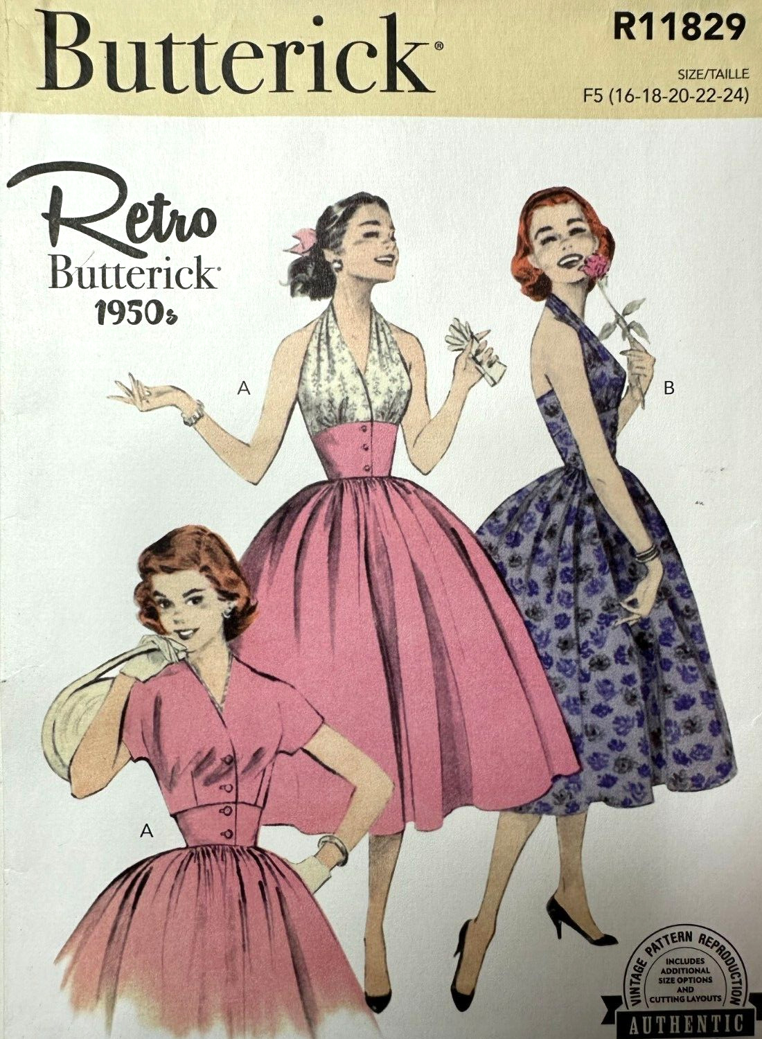 RETRO 1950s Pattern HALTER Full Skirt Dress Bolero Butterick R11829 Sz 16-24 NEW