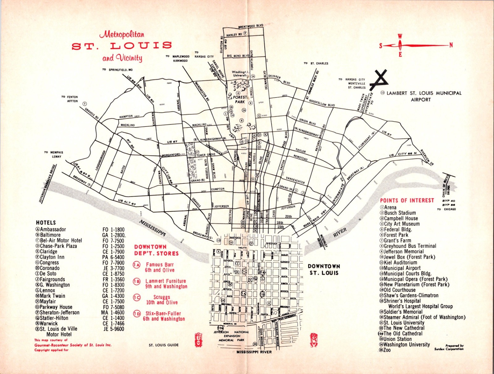 Metropolitan St. Louis & Vicinity 1964 St. Louis Fold Out Attraction Map TAK2-2
