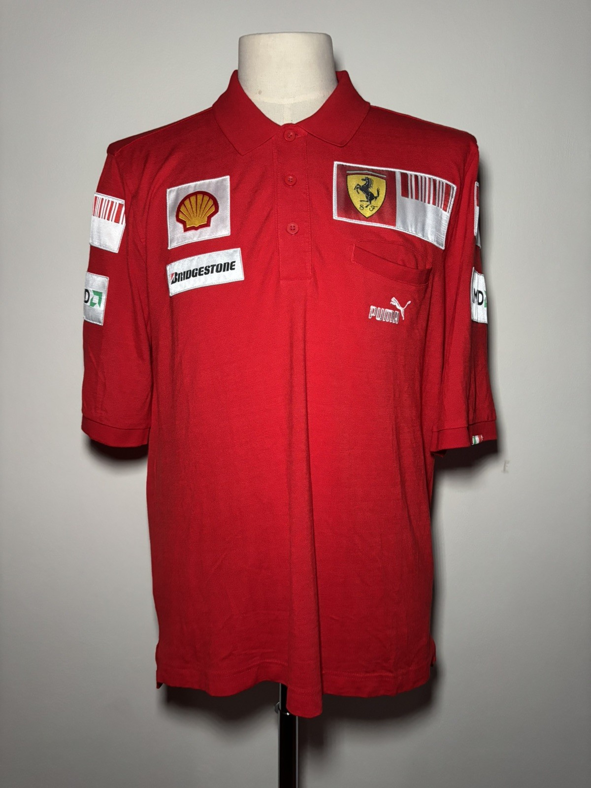 PUMA Ferrari Polo Men's L Red Short Sleeve with Logos/Patches and Pockets