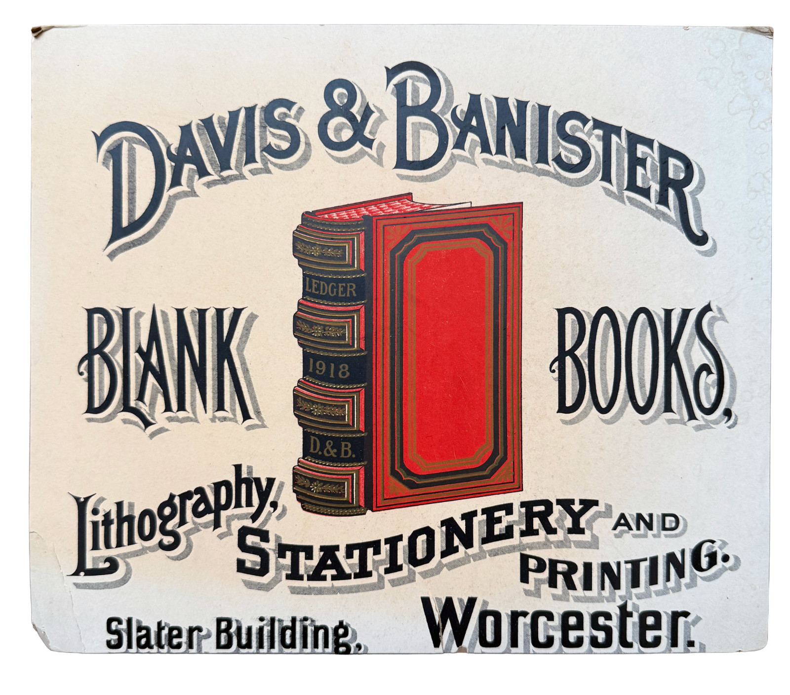 Rare Antique 1918 Davis & Banister Wall Sign Worcester, MA Slater Building