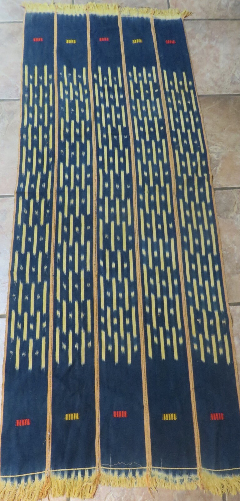 Vintage African,Baule Indigo Dyed Ikat, Strip Woven Scarf/58”x 23\ Vintage African,Baule Indigo Dyed Ikat, Strip Woven Scarf/58”x 23\