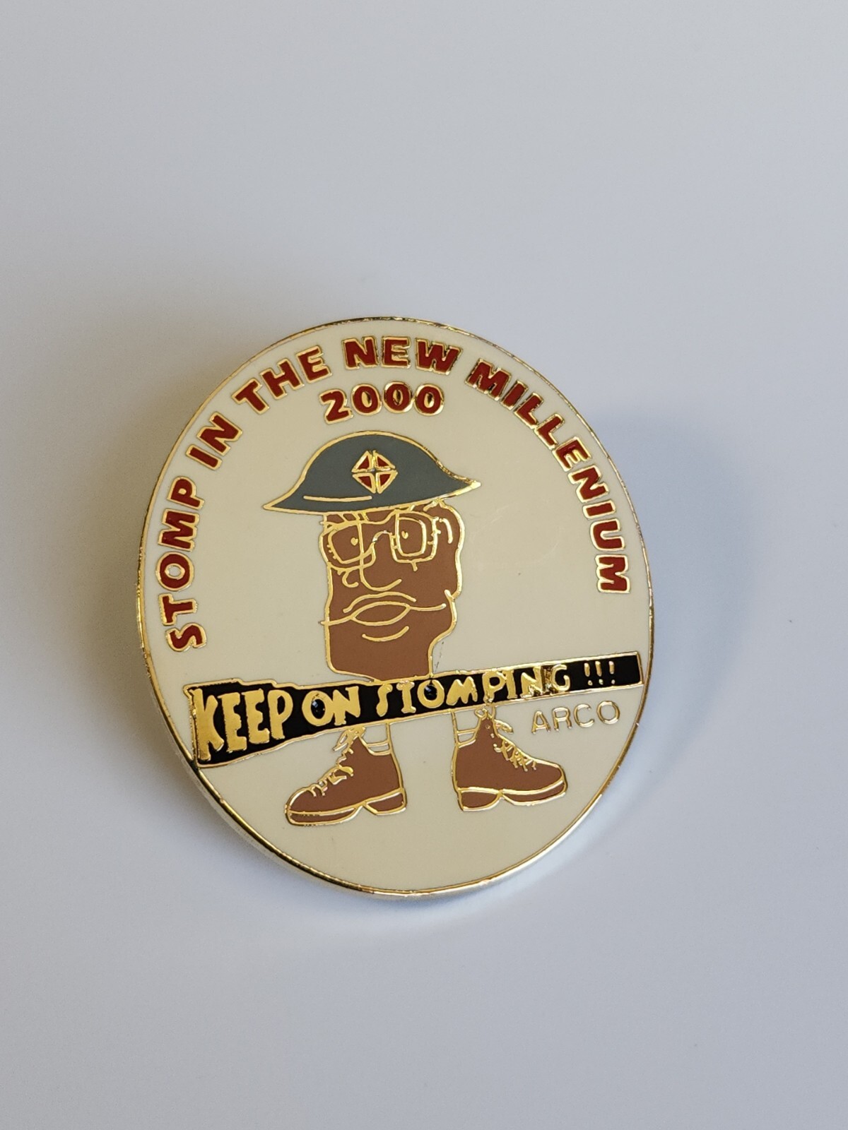 ARCO Stomp in the New Millenium 2000 Badge Pin Atlantic Richfield Oil Company