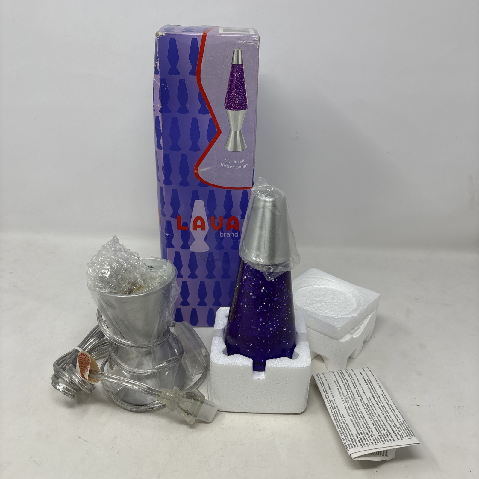 Vintage 2003 Original Lava Lamp 1733 Silver Purple Glitter 10” New NOS