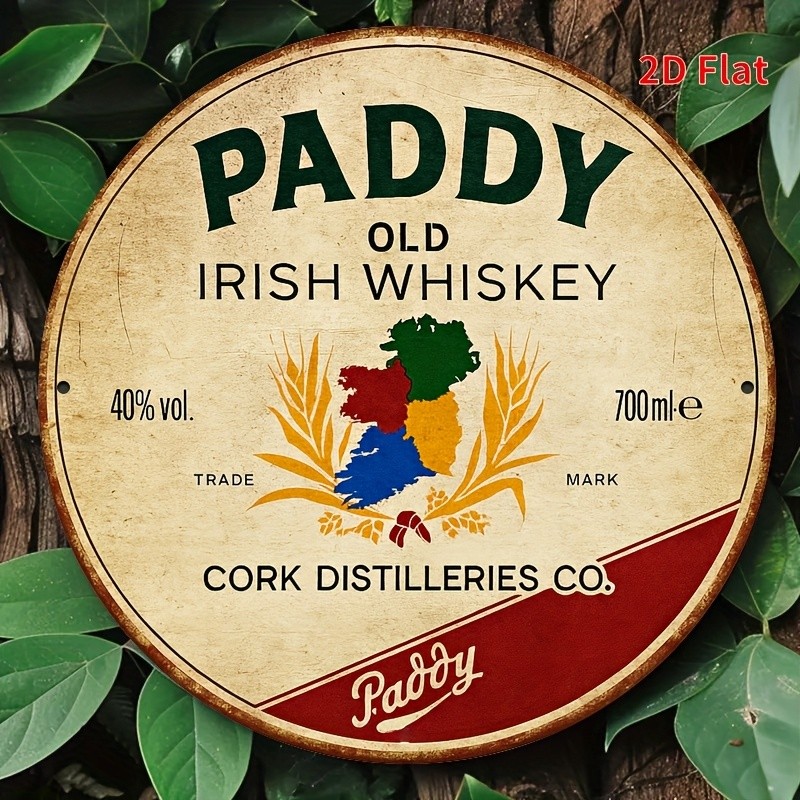 Vintage Paddy Old Irish Whiskey Round Tin Metal Signs Home Décor 8x8 