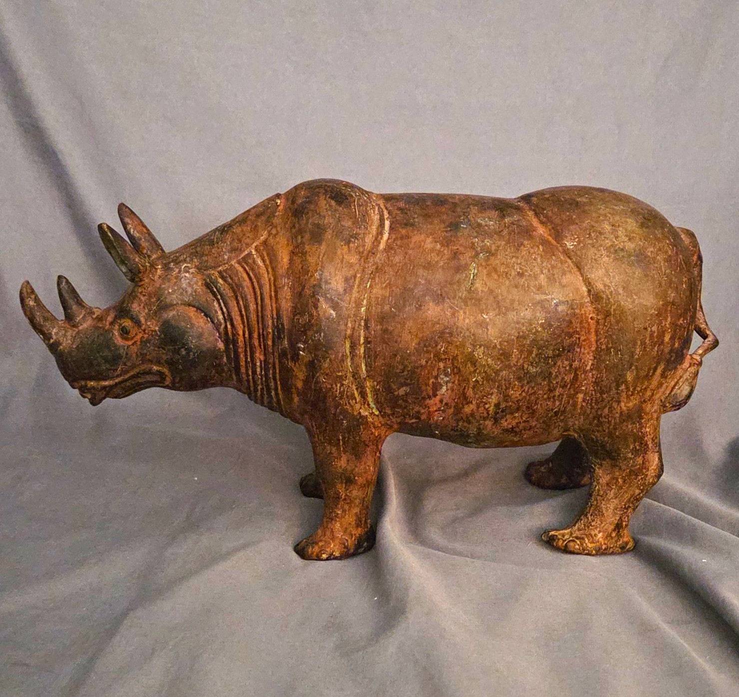 Vintage Cast Bronze Rhinoceros Sculpture 12 Vintage Cast Bronze Rhinoceros Sculpture 12