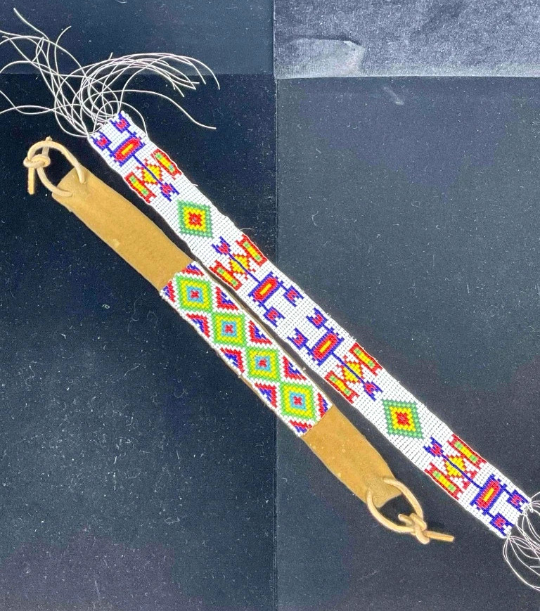 VTG Native American Seed Bead Loom Beaded Headband Hat Bands DRAGONFLY ARROWS
