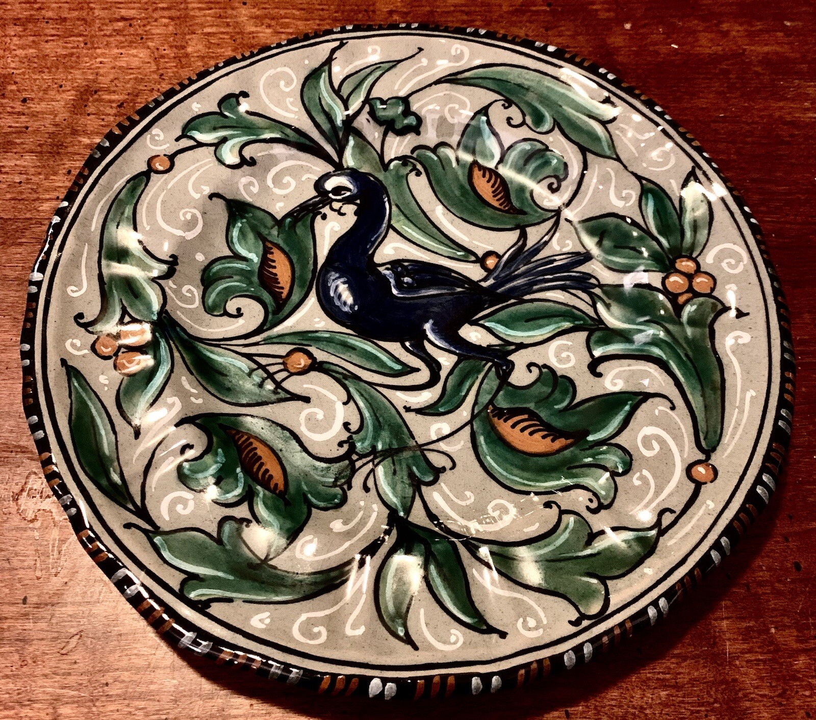 Antique 20s Italy Maiolica Mengaroni M.A.P. Pesaro Bird Paradise Peacock Plate Antique 20s Italy Maiolica Mengaroni M.A.P. Pesaro Bird Paradise Peacock Plate
