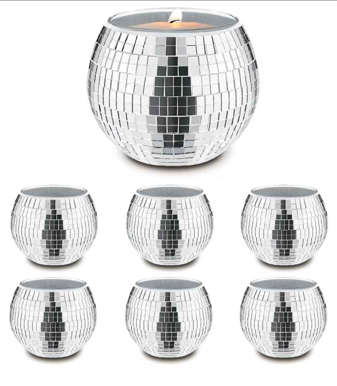 Glass Mirror Disco Ball Candle Holder Set 8 piece