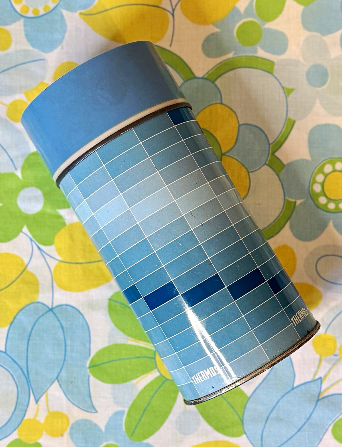 Vintage Aladdin Blue Gradient Plaid Vacuum Bottle Thermos