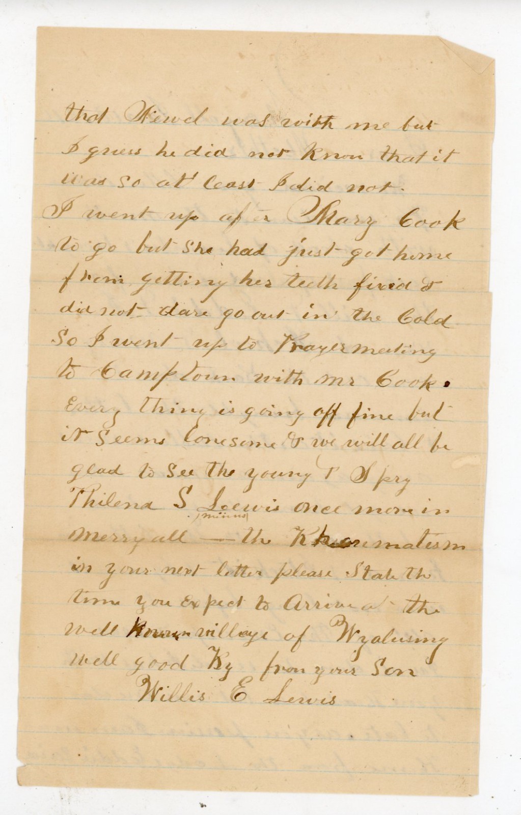 1870 Antique Letter Merryall Wyalusing PA Bradford Co Willis E Lewis Lumber Mill