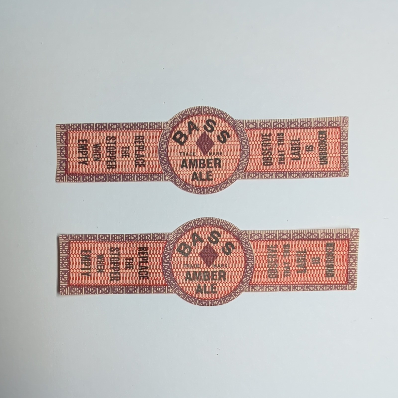 Bass Amber Ale bottle Stopper Label 1940s -New Never Used Beer Label (Pack Of 2) Bass Amber Ale bottle Stopper Label 1940s -New Never Used Beer Label (Pack Of 2)
