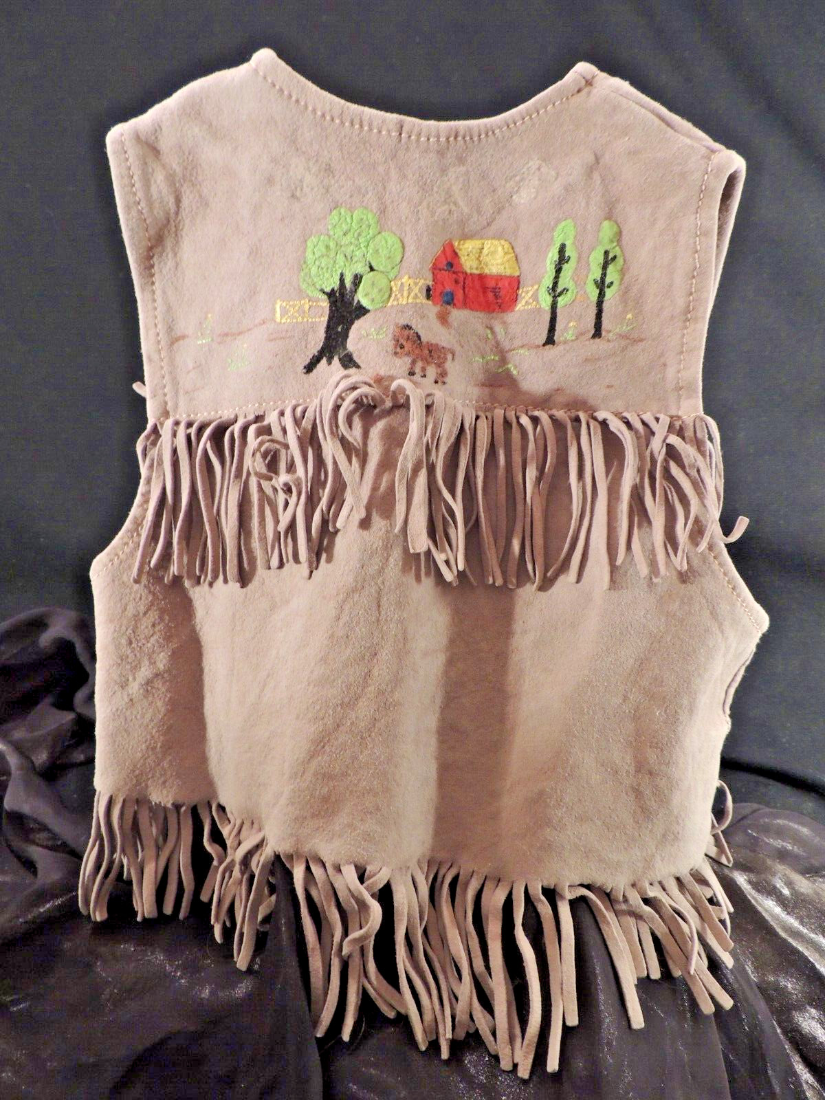 Antique/Vintage Circa 1930s Western Native Child\'s Handpainted Fringed Vest Antique/Vintage Circa 1930s Western Native Child\'s Handpainted Fringed Vest