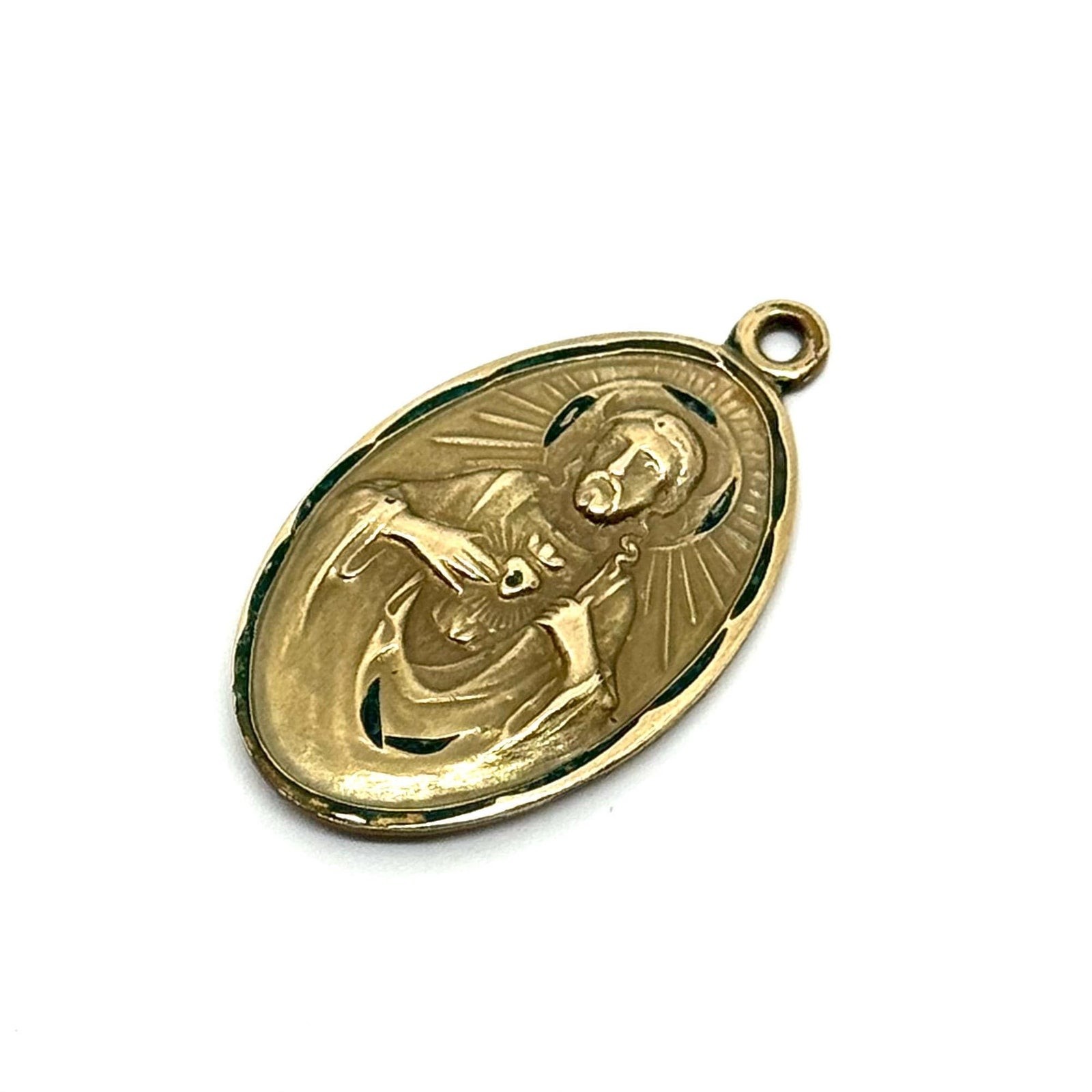 Vintage 12K GF BLI Sacred Heart Jesus Enamel Inlay Religious Saint Medal