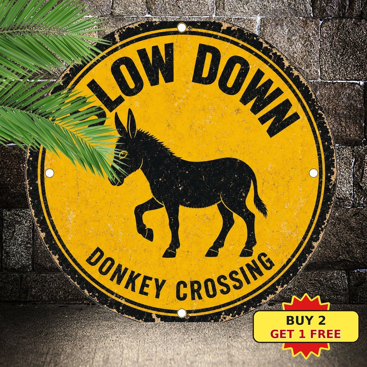 Slow Down Donkey Graphic Funny Metal Tin Sign Sarcastic Bedroom Wall Decor Art