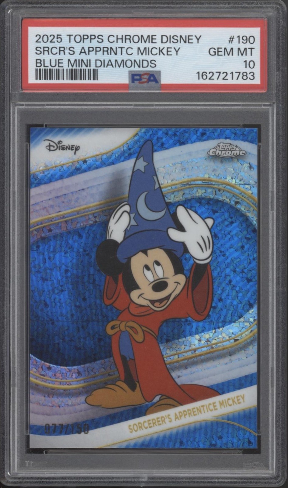 Sorcerer s Apprentice Mickey 2025 Chrome Disney Blue Mini Diamonds 77/150 PSA 10