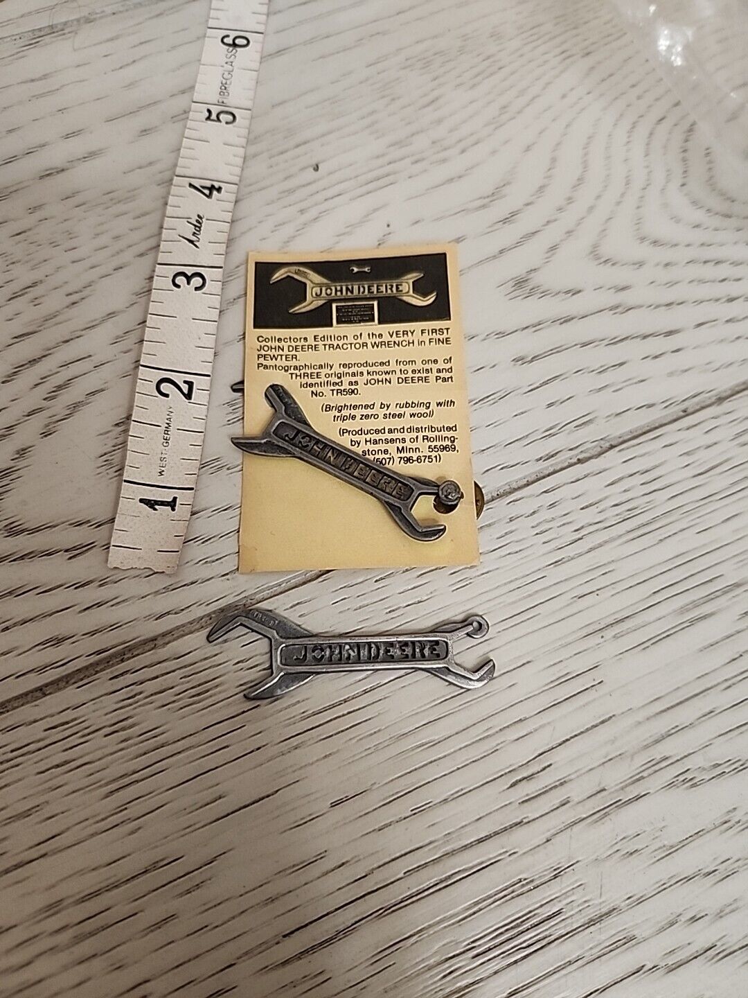 Vintage John Deere Miniature Pewter TR590 Cut-Out Wrench Replica Tool Fob 