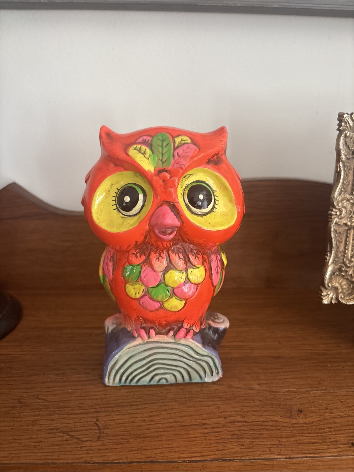 VTG Holiday Fair Owl Bank 1969 Pink Neon Bright Colors MCM Retro Psychedelic 7\
