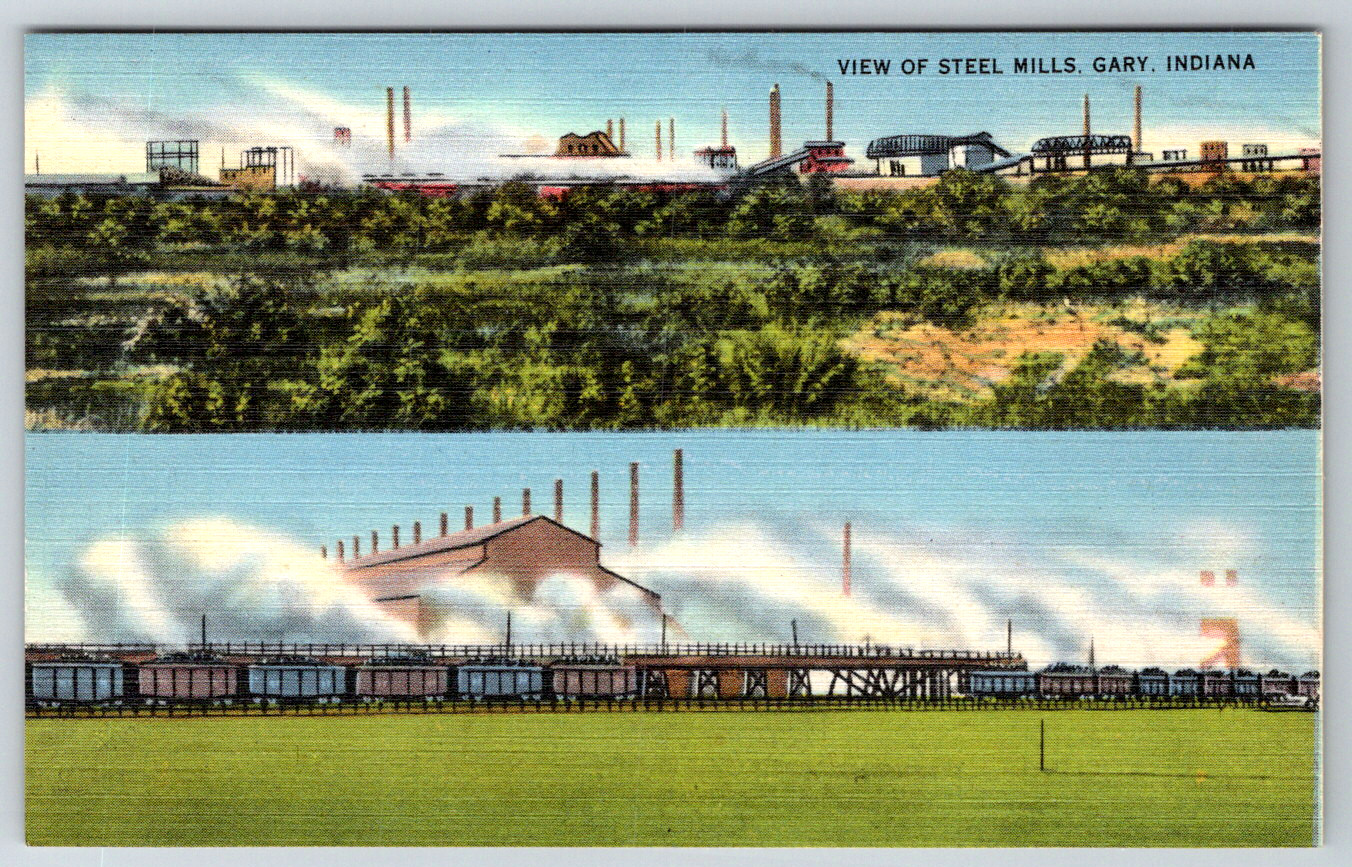 c1940s View of Steel Mills Postcard Gary Indiana Fort Wayne Printing Linen