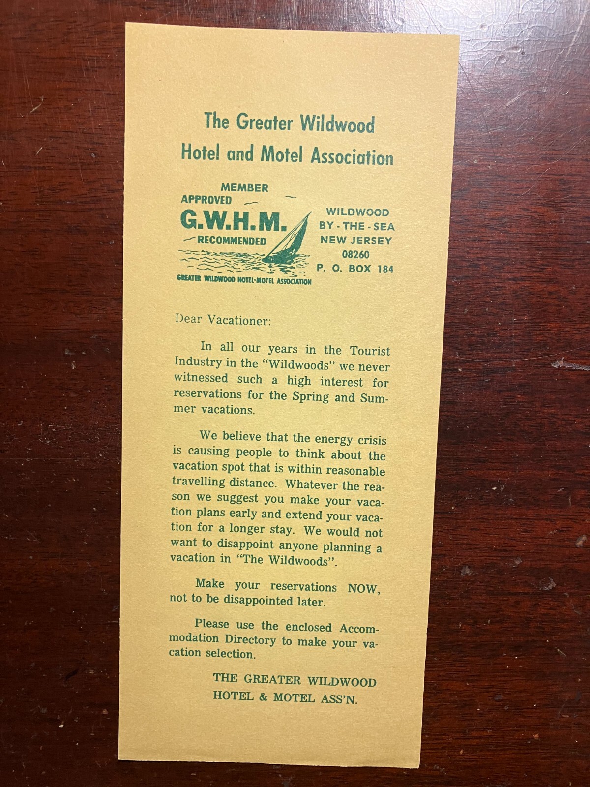 The Greater Wildwood Hotel Motel Association Vacationer New Jersey NJ Vtg Flier