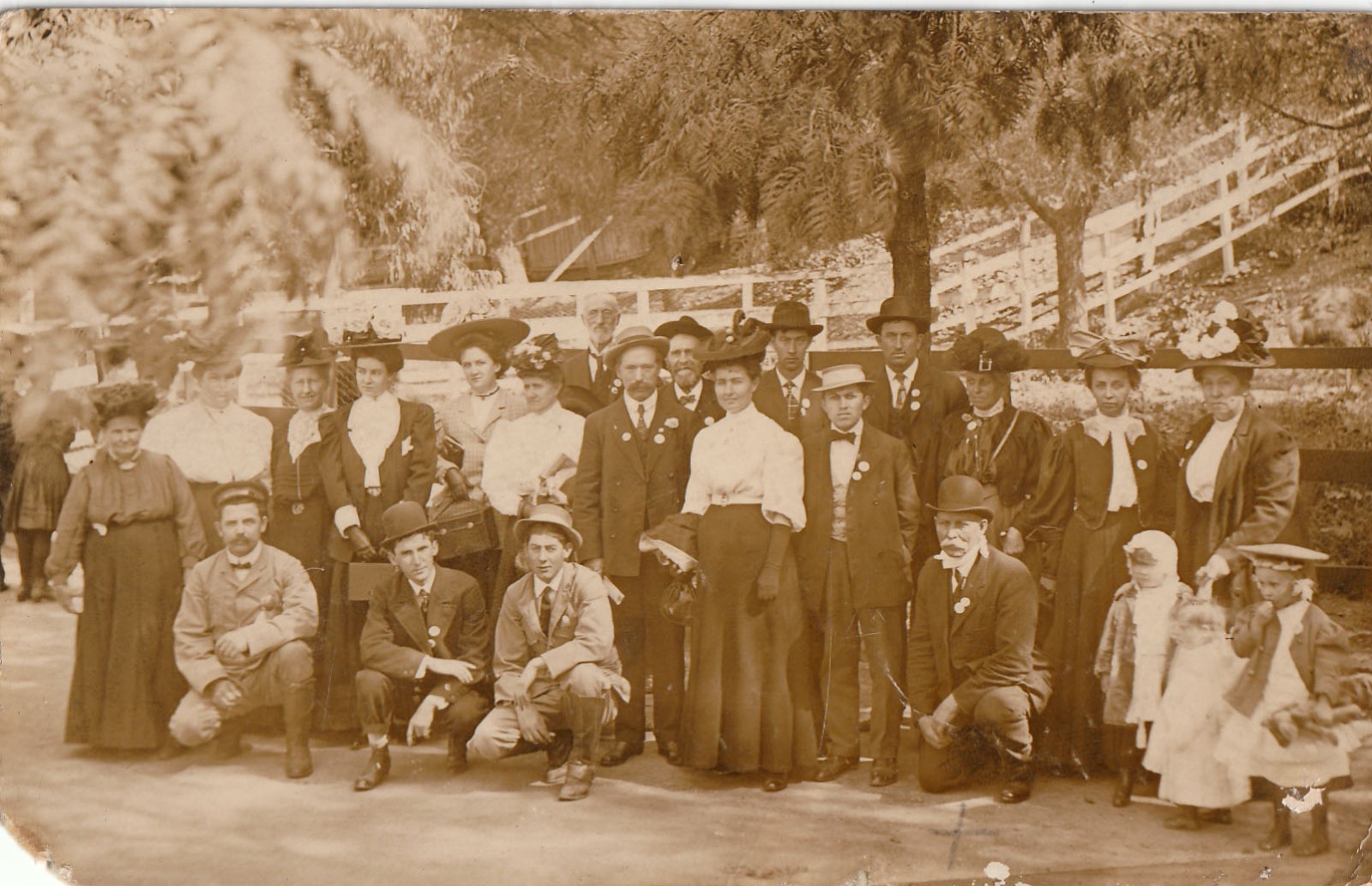 RPPC Antique Photo Group at Ostrich Farm Men Women Children Fashion Sepia Tone