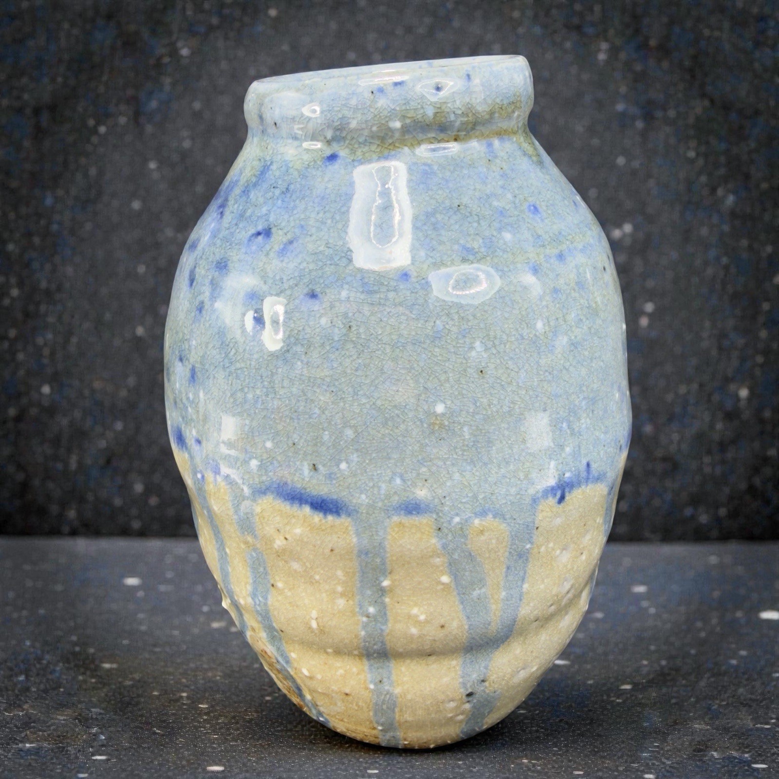 Vintage Hand Made Textured Art Pottery Vase Vessel Artist Signed Fritz Glaze VTG