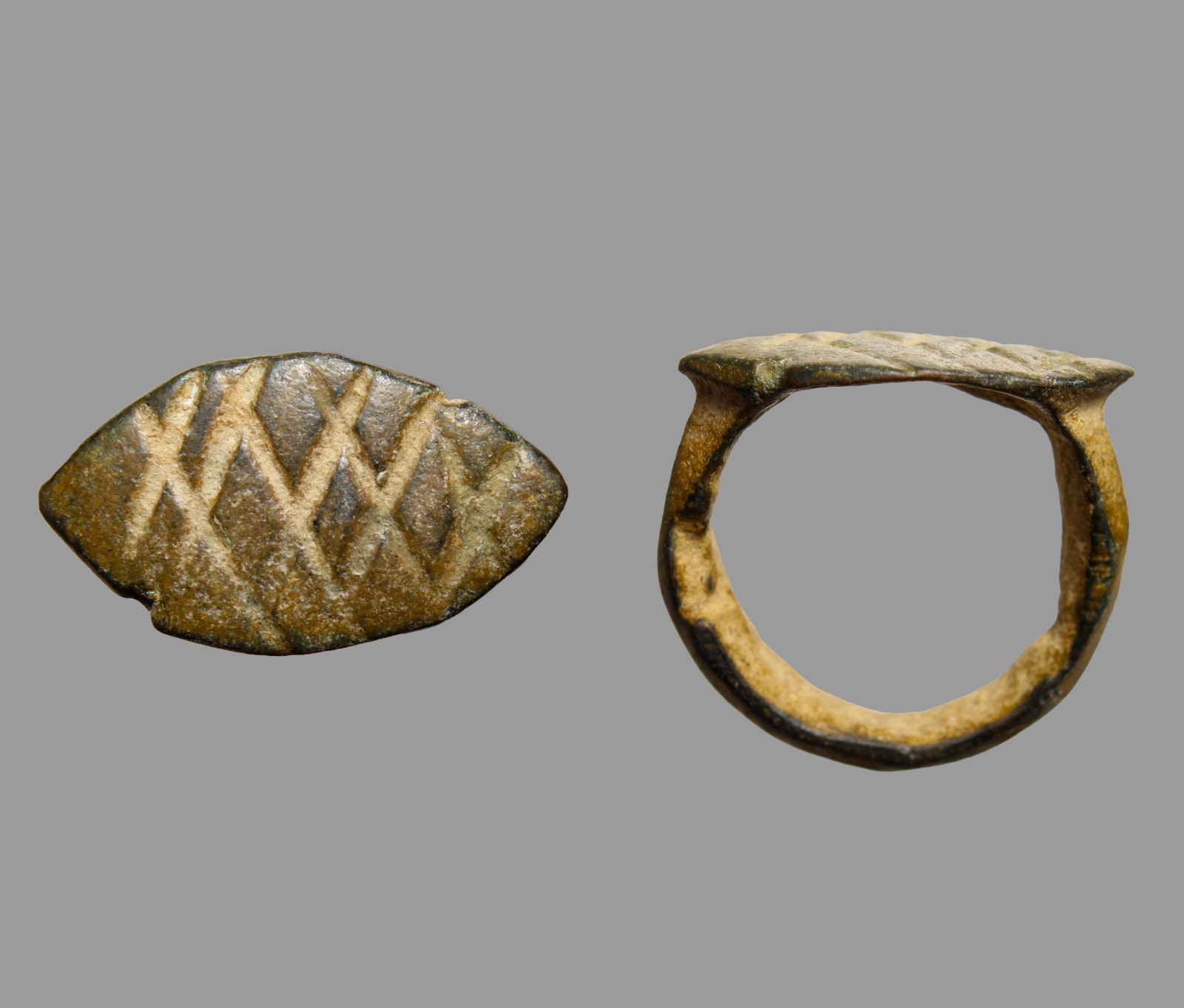 100BC Ancient Greco Roman Egyptian Bronze Occult Ring Geometric Shield Antiquity