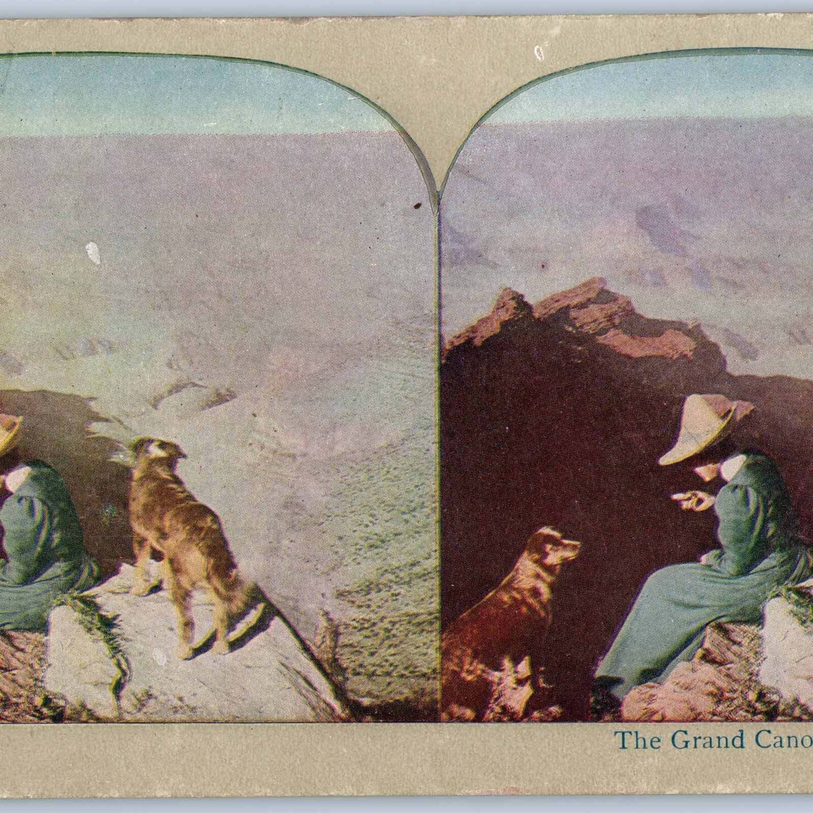 c1900s Grand Canyon, Arizona Lovely Young Lady & Dog Beautiful Stereoview V36