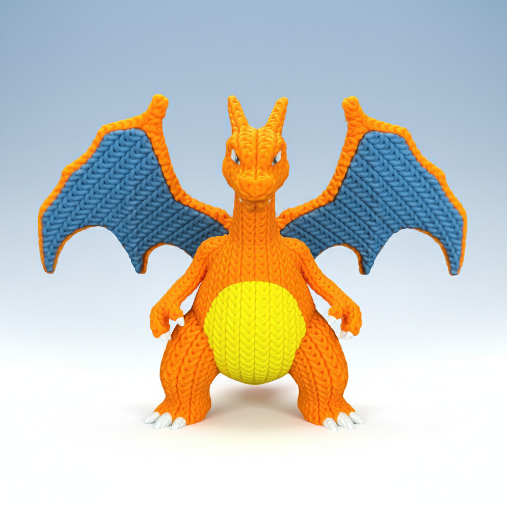 *MEDIUM* 6 inch 3D Printed Charizard Crochet Patterned Pokemon