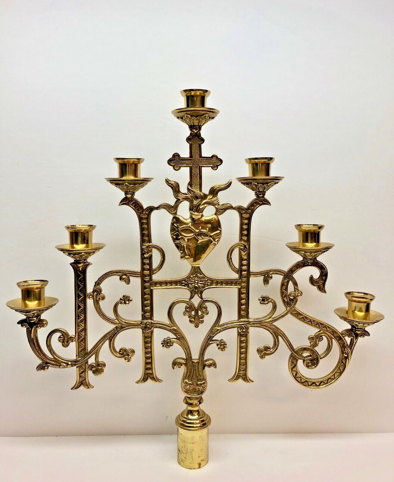 SACRED HEART 7 LIGHT BRASS CANDELABRA CONVERSION TOP-170X- (CHALICE, CHURCH CO.)