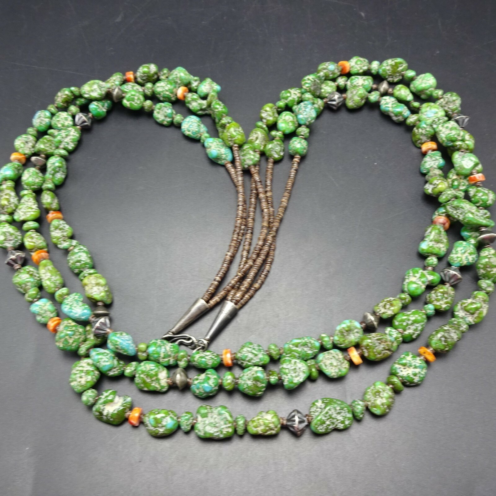 Handmade SONORAN GOLD TURQUOISE 3-Strand NECKLACE Shell Heishi Beads Handmade SONORAN GOLD TURQUOISE 3-Strand NECKLACE Shell Heishi Beads
