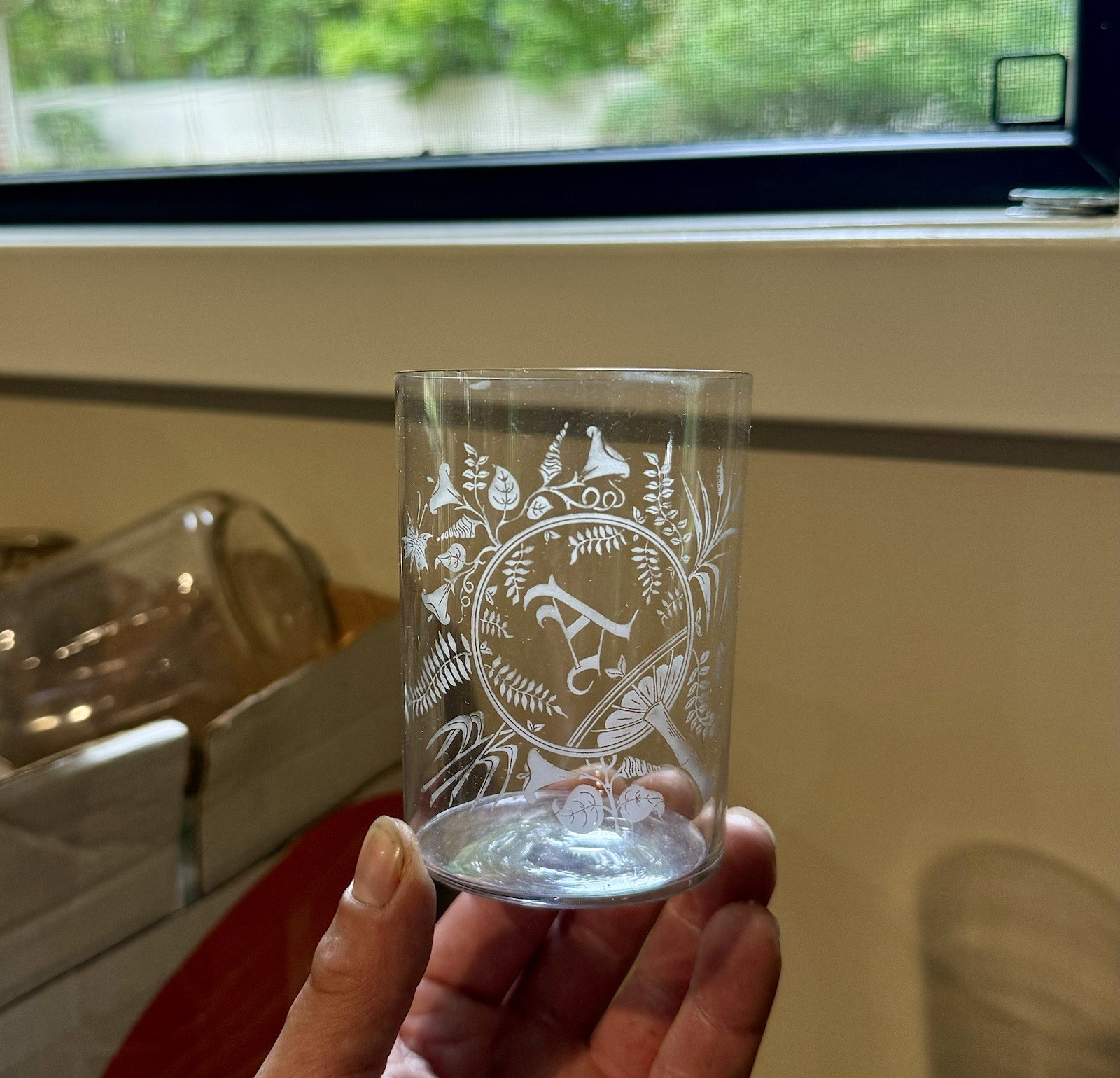 Early Acid Etched Pre-Pro Era Beer Glass A In Fan Logo 1890s Era Very Nice One Early Acid Etched Pre-Pro Era Beer Glass A In Fan Logo 1890s Era Very Nice One