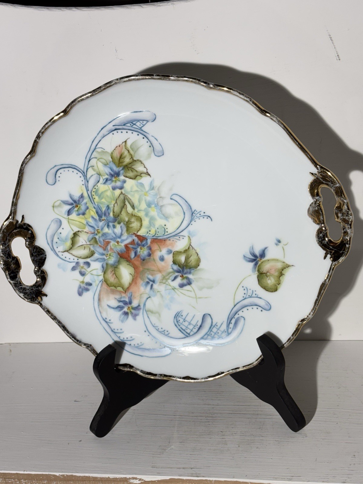 Blue Floral Hand Painted Hutschenreuther Gold Accent Platter Plate