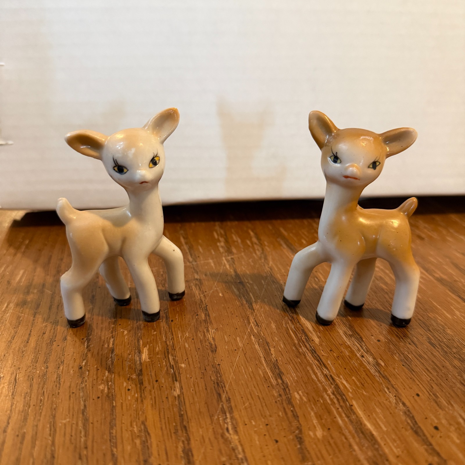 Vintage Japan Ceramic Deer Fawn Figurines Pair Hand Painted 3.25