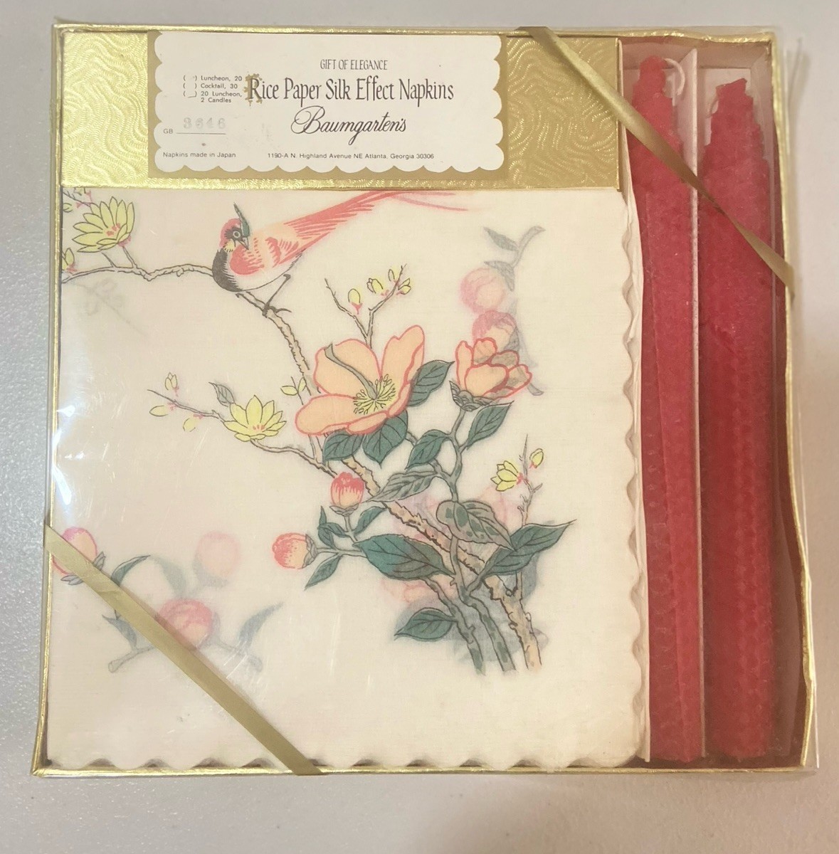 Baumgarten\'s Box Rice Paper Silk Effect Napkins 20 Luncheon Napkins With Candles
