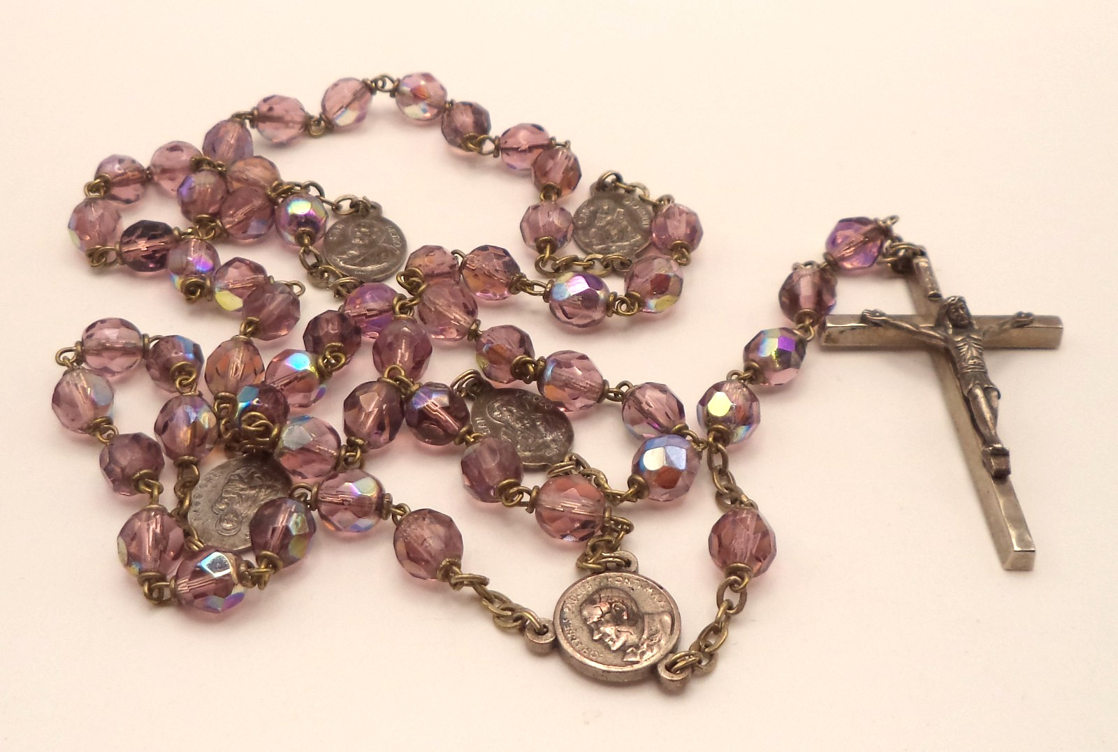 Vintage Italy Roma Rosary Amethyst Purple Aurora Borealis Glass 4 Basilicas 22 Vintage Italy Roma Rosary Amethyst Purple Aurora Borealis Glass 4 Basilicas 22